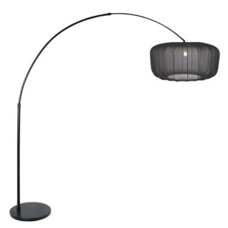 Zwarte booglamp Vela Lino 4565ZW met textiel kap Ø60 cm