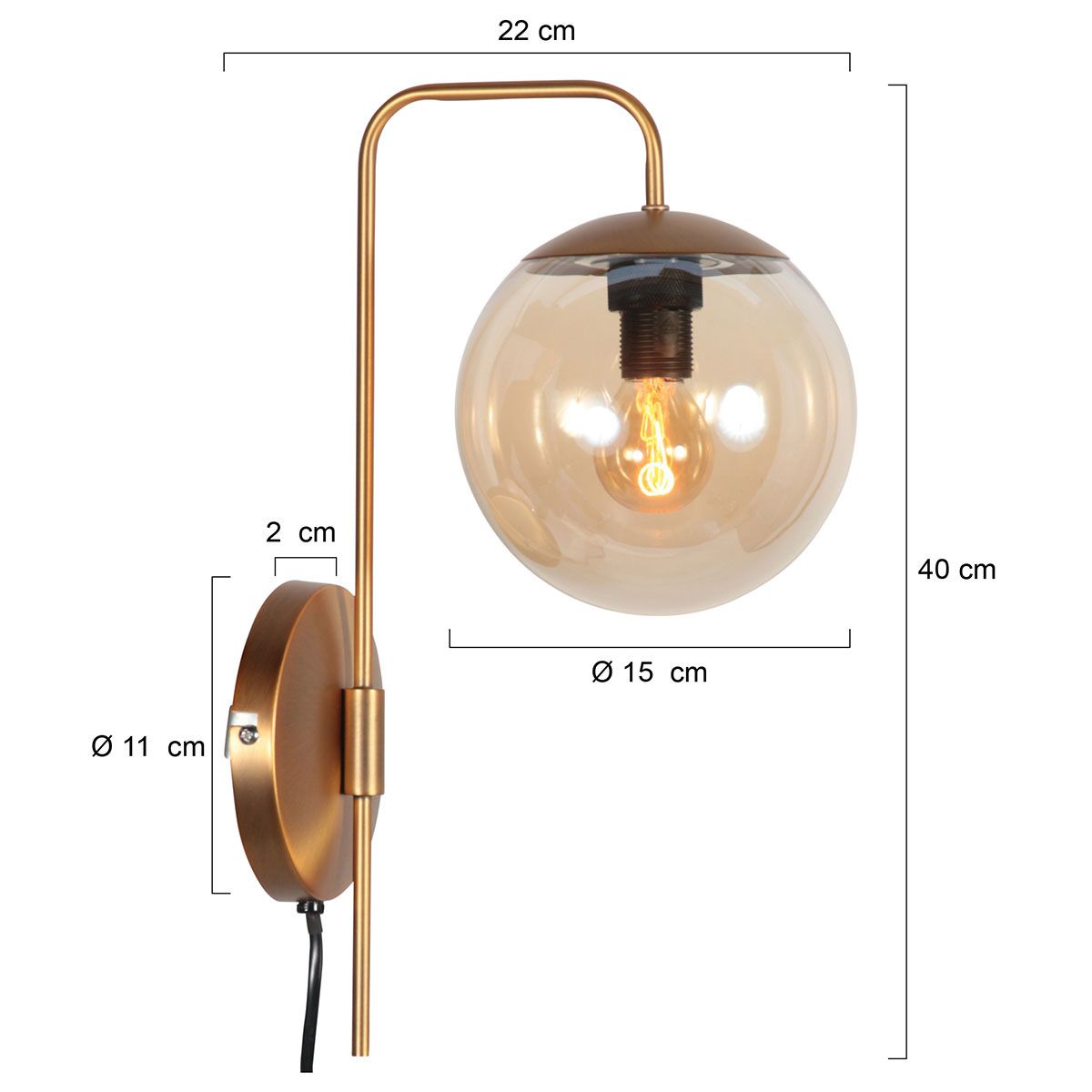 Wandlamp Bollique 4609BR sfeervolle bronskleurige wandlamp met amberglas - Afbeelding 12