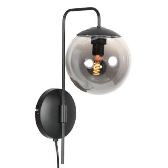 Wandlamp Bollique 4609ZW sfeervolle zwarte wandlamp met smoke glas