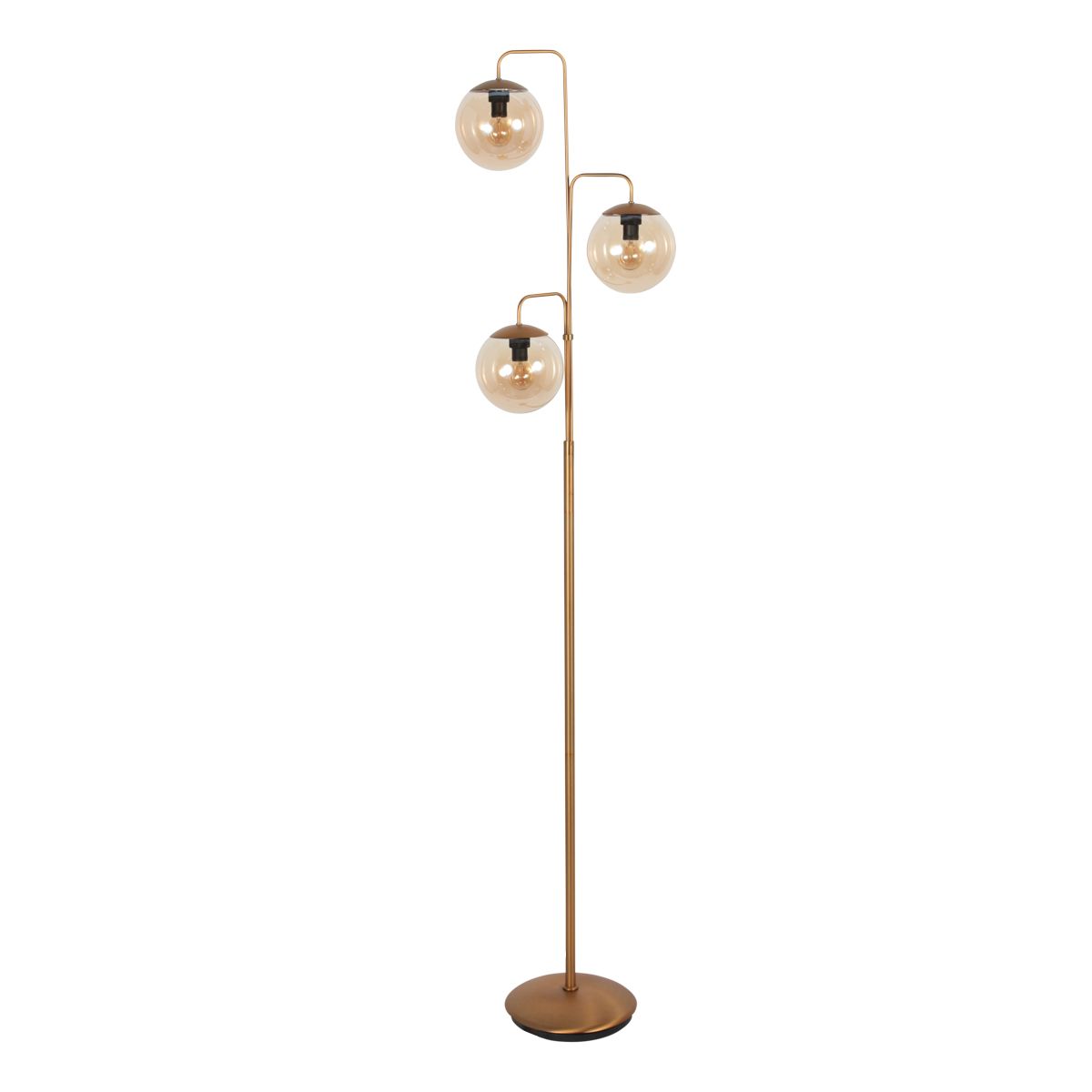 Vloerlamp Bollique Bronzen Vloerlamp met 3 Amber Glazen Bollen - Afbeelding 2