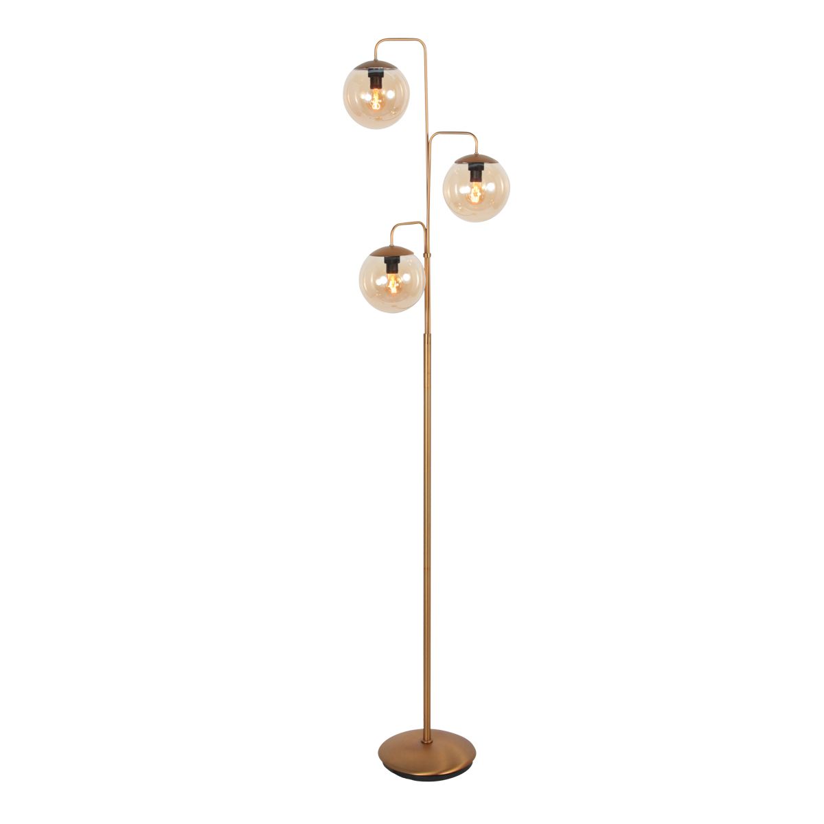 Vloerlamp Bollique Bronzen Vloerlamp met 3 Amber Glazen Bollen