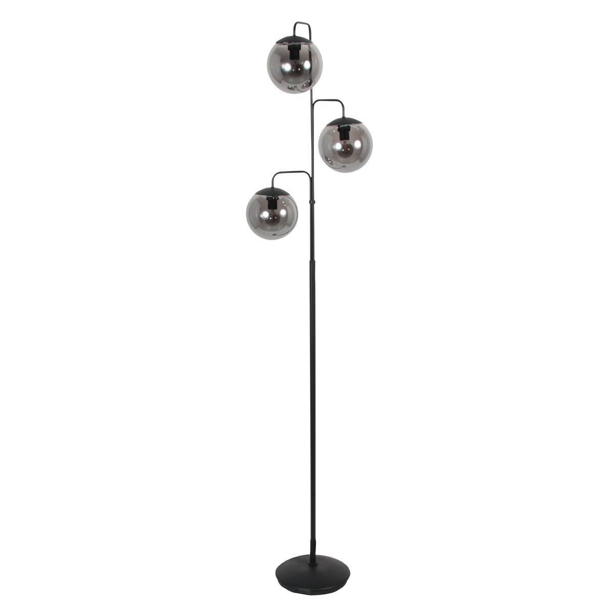 Vloerlamp Bollique Zwarte Vloerlamp met 3 Smoke Glazen Bollen - Afbeelding 2