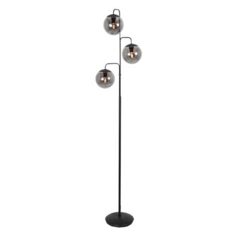 Vloerlamp Bollique Zwarte Vloerlamp met 3 Smoke Glazen Bollen