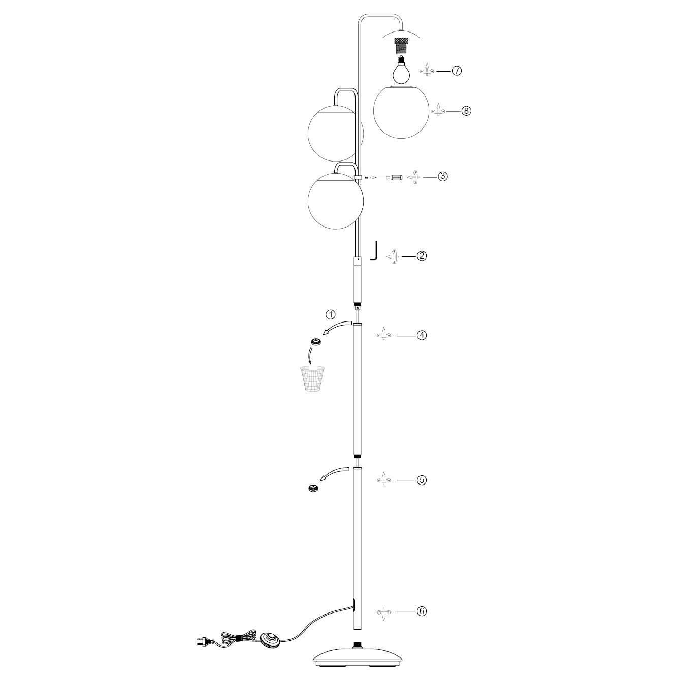 Vloerlamp Bollique Zwarte Vloerlamp met 3 Smoke Glazen Bollen - Afbeelding 6