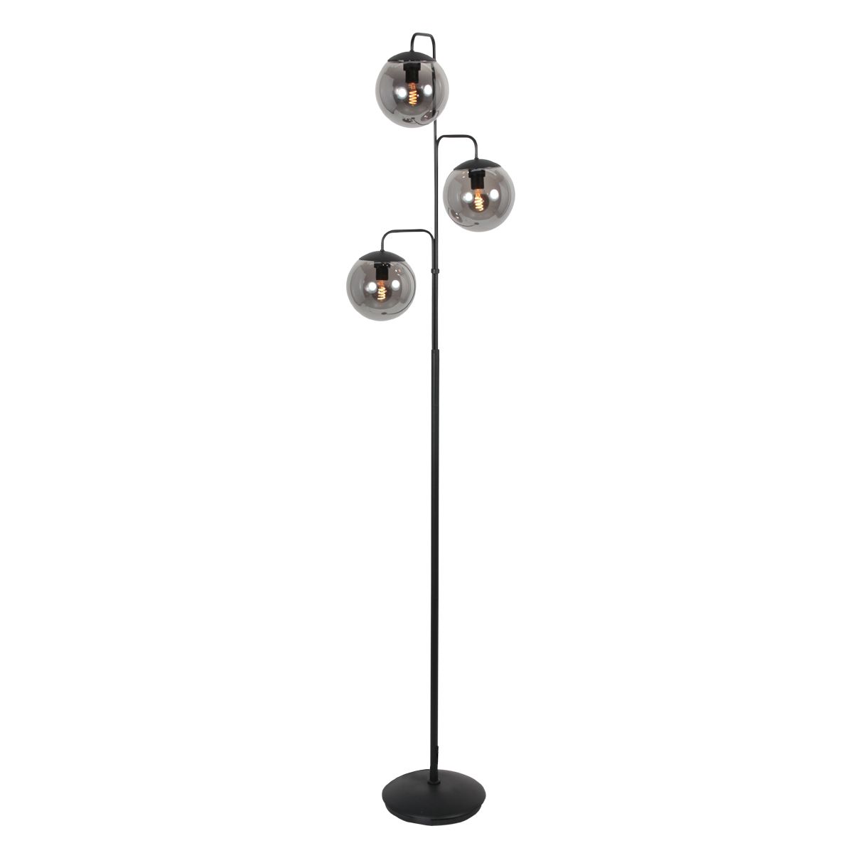 Vloerlamp Bollique Zwarte Vloerlamp met 3 Smoke Glazen Bollen