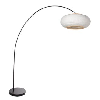Booglamp Solva Zwart met Linnen Kap Ø60 cm