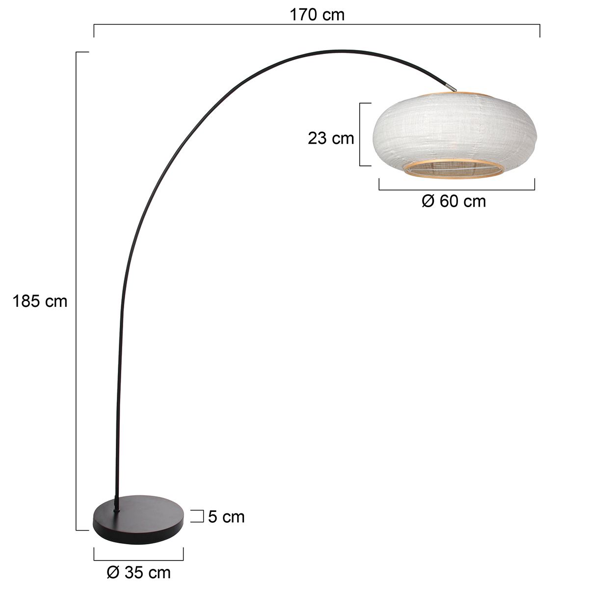 Booglamp Solva Zwart met Linnen Kap Ø60 cm - Afbeelding 6
