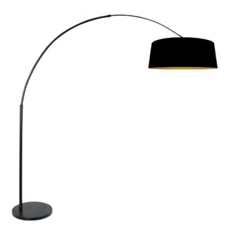 Booglamp Luma Dark 4771ZW zwart met zwart-gouden linnen kap Ø60 cm