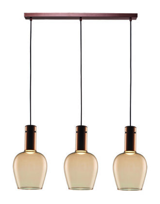 Hl. "Vino" 3-lichts Balk Brons-Goud/Amber Glas