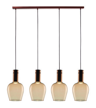 Hl. "Vino" 4-lichts Balk Brons-Goud/Amber Glas