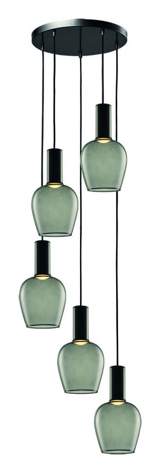 Hl. "Vino" 5-lichts Rond Zwart/Smoke Glas