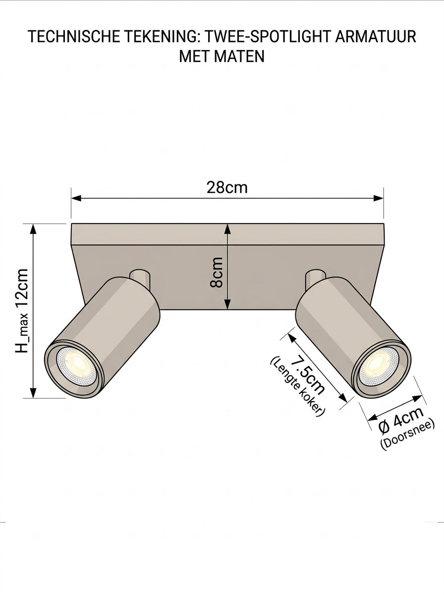 Opbouwspot Scolo 2-Lichts Balk – Crème - Afbeelding 3