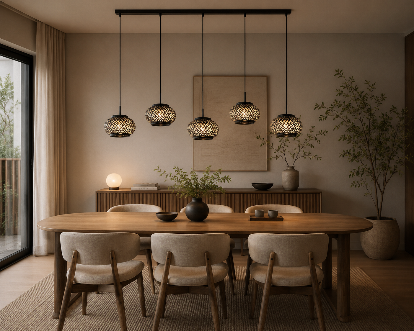 Nox Light 4528ZW – hanglamp met 5 bamboe kapjes - Afbeelding 10