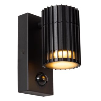 Lucide TIMBALA - Wandspot / Wandlamp Binnen/Buiten - 1xGU10 - IP44 - Beweging & dag/nacht sensor - Zwart | Essential