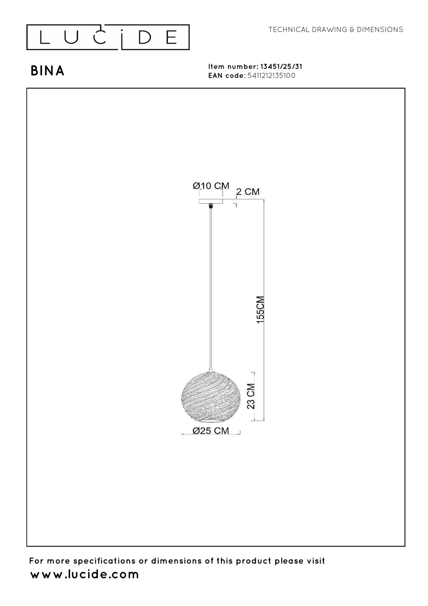 Lucide BINA - Hanglamp - Ø 25 cm - 1xE27 - Wit - Afbeelding 6