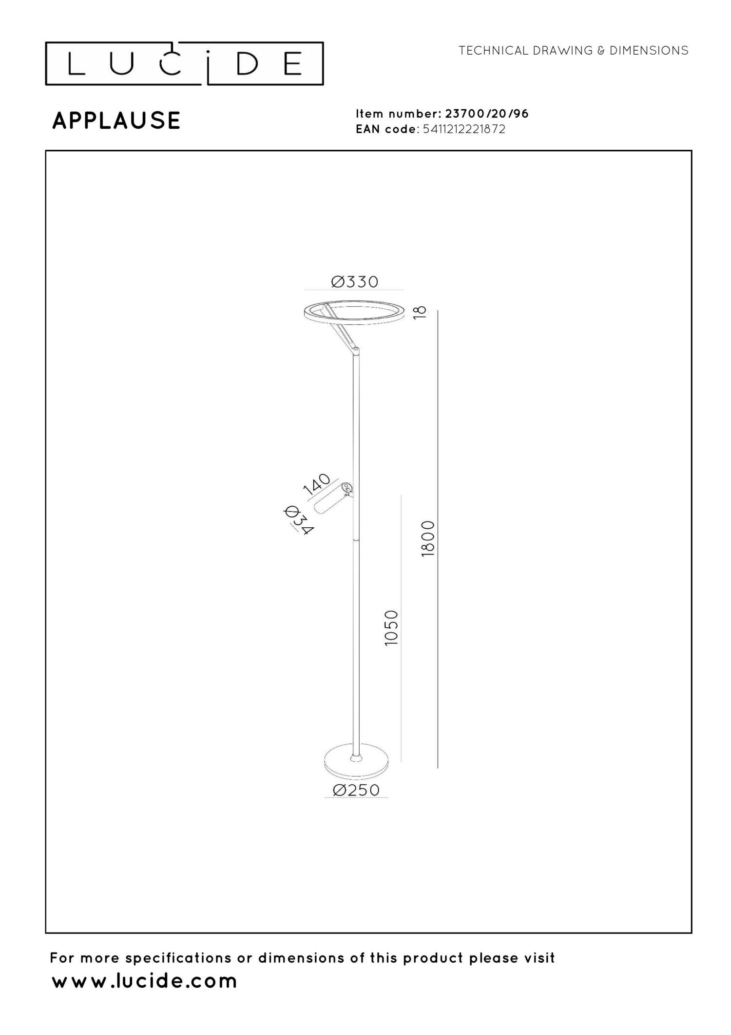 Lucide APPLAUSE - Vloerlamp - Ø 33 cm - LED Dimb. - CCT - 2700K/4000K - Koffie | Premium - Afbeelding 13