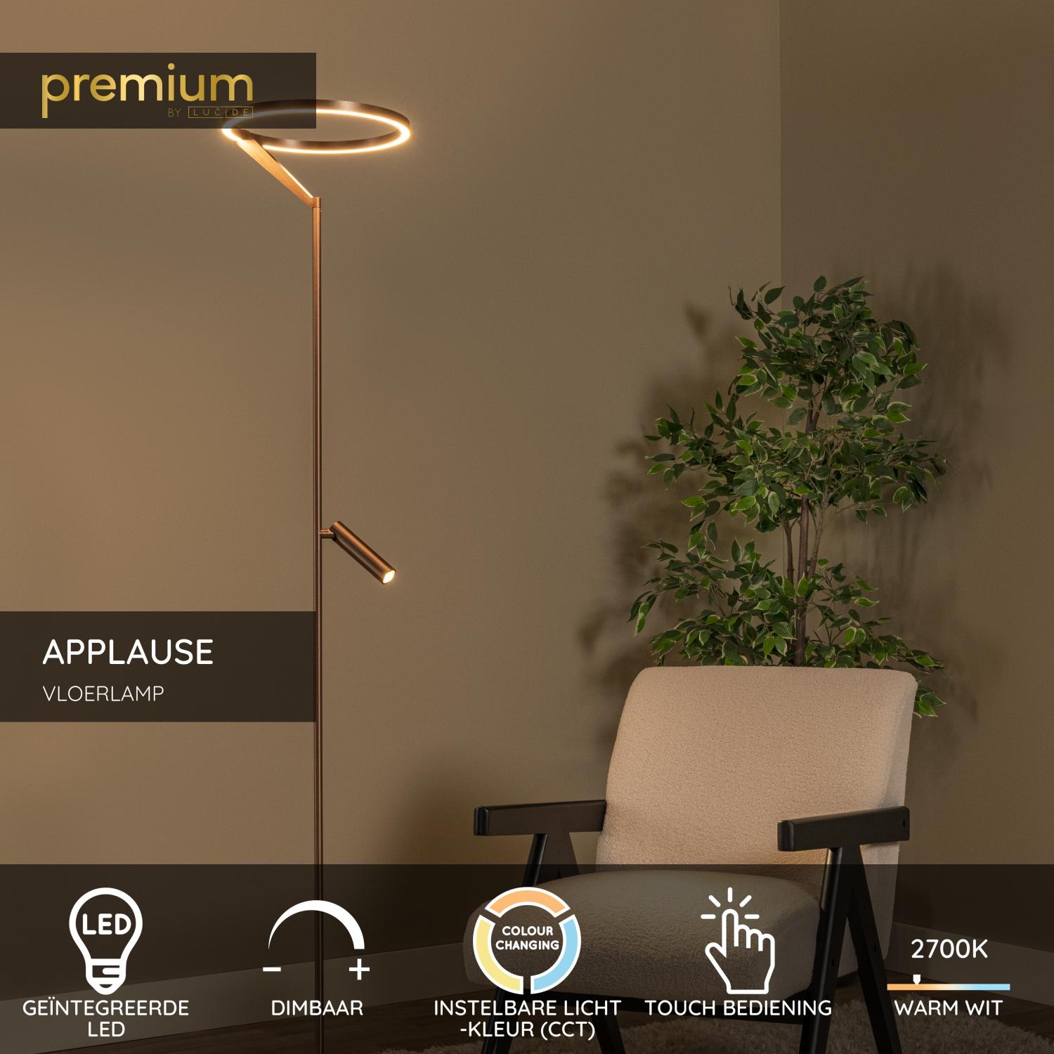 Lucide APPLAUSE - Vloerlamp - Ø 33 cm - LED Dimb. - CCT - 2700K/4000K - Koffie | Premium - Afbeelding 2