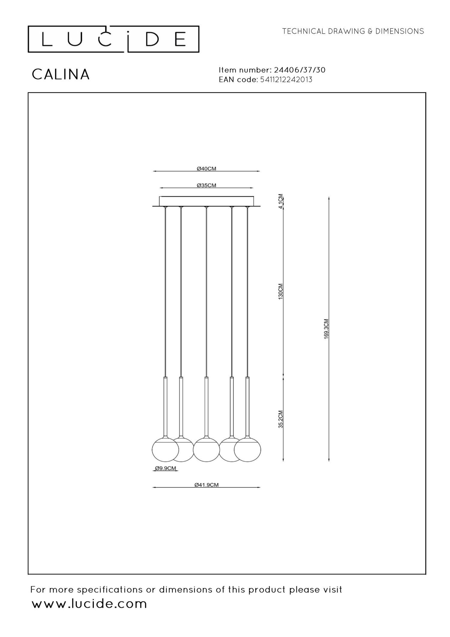 Lucide CALINA - Hanglamp - Ø 41,9 cm - LED Dimb. - CCT - 5x7,4W 2200K/3300K - Zwart | Premium - Afbeelding 9