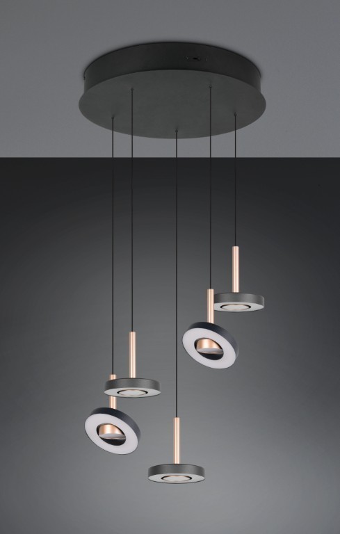 TRIO Select, Hanglamp Guano mat zwart/coffee 5 x 8 watt - Afbeelding 6