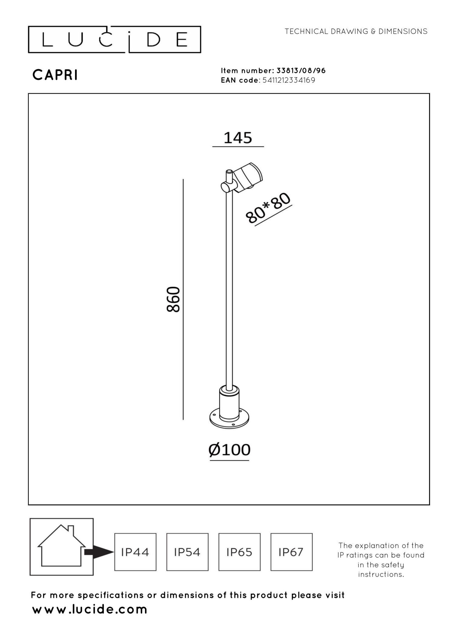 Lucide CAPRI - Vloerlamp Binnen/Buiten - LED - 1x8W 2700K - IP54 - Koffie | Essential - Afbeelding 3