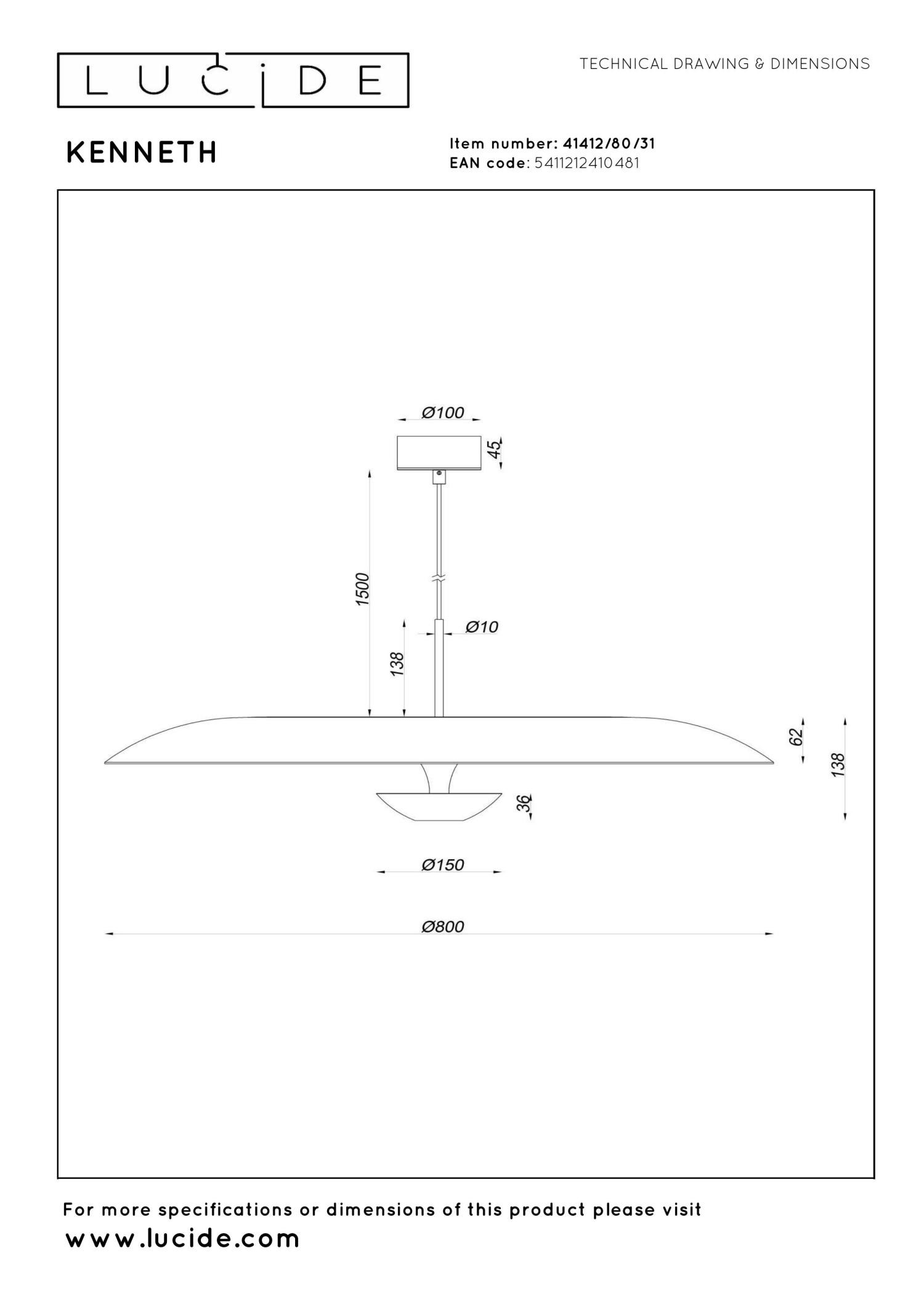 Lucide KENNETH - Hanglamp - Ø 80 cm - LED Dimb. - 1x22W 2700K - Wit | Premium - Afbeelding 6