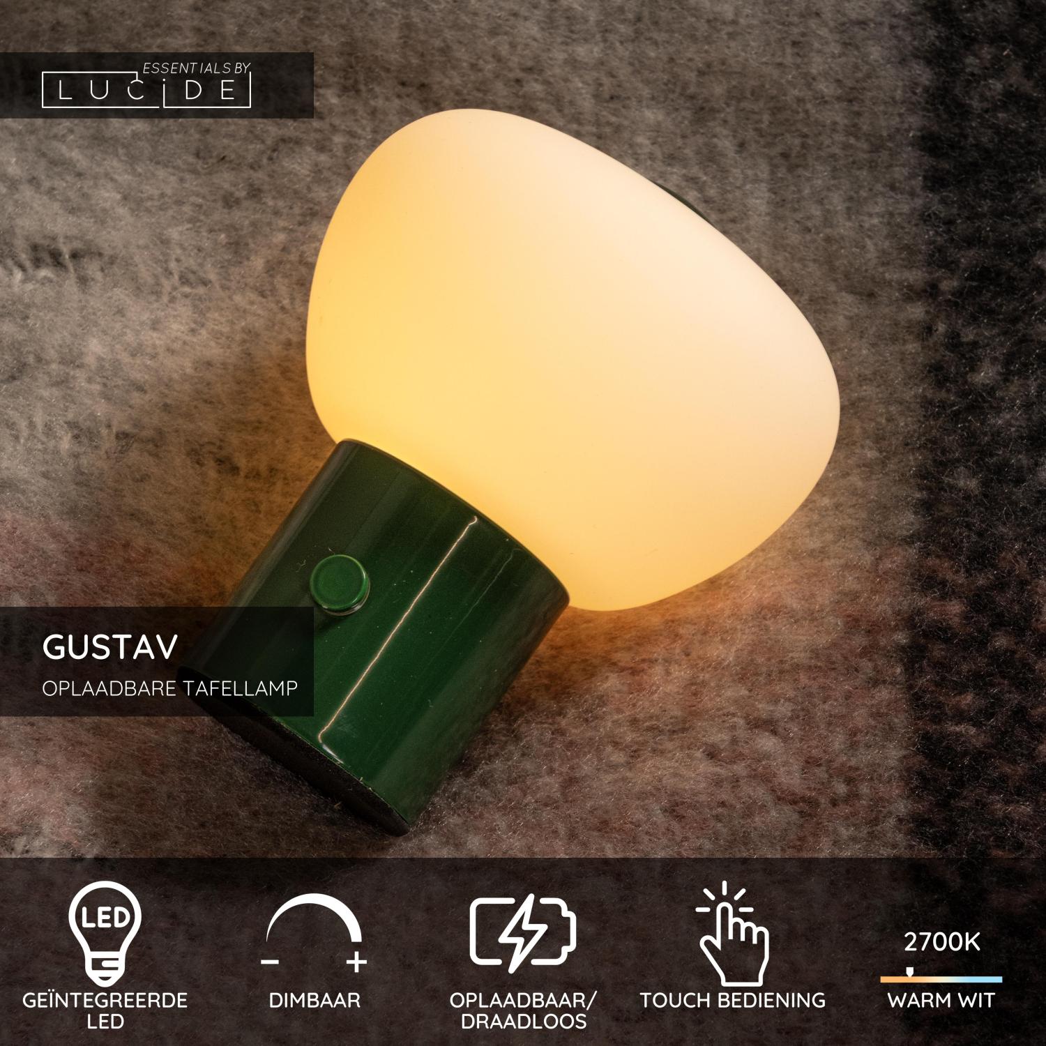 Lucide GUSTAV - Oplaadbare Tafellamp - Accu/Batterij - Ø 8 cm - LED Dimb. - 1x0,8W 2700K - Groen | Essential - Afbeelding 3