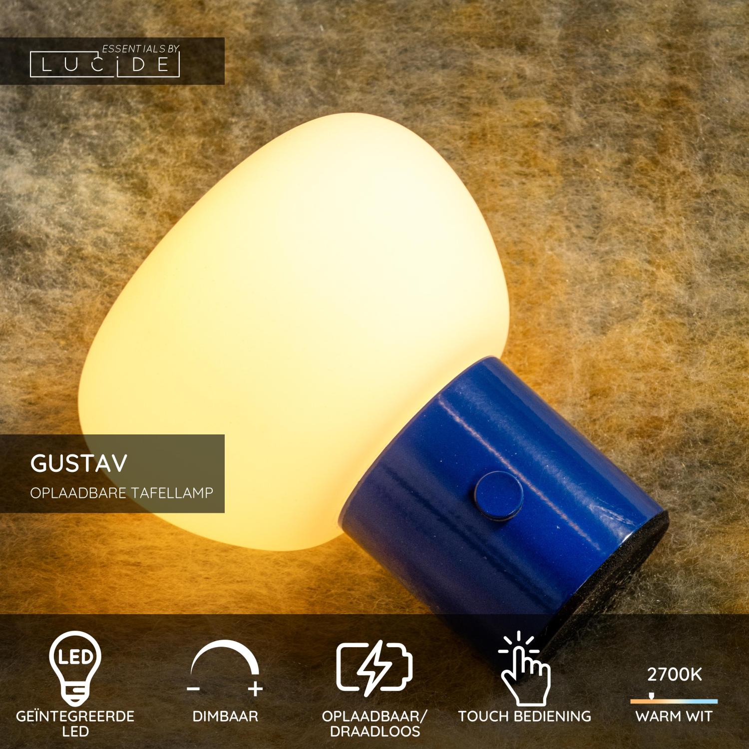 Lucide GUSTAV - Oplaadbare Tafellamp - Accu/Batterij - Ø 8 cm - LED Dimb. - 1x0,8W 2700K - Blauw | Essential - Afbeelding 3