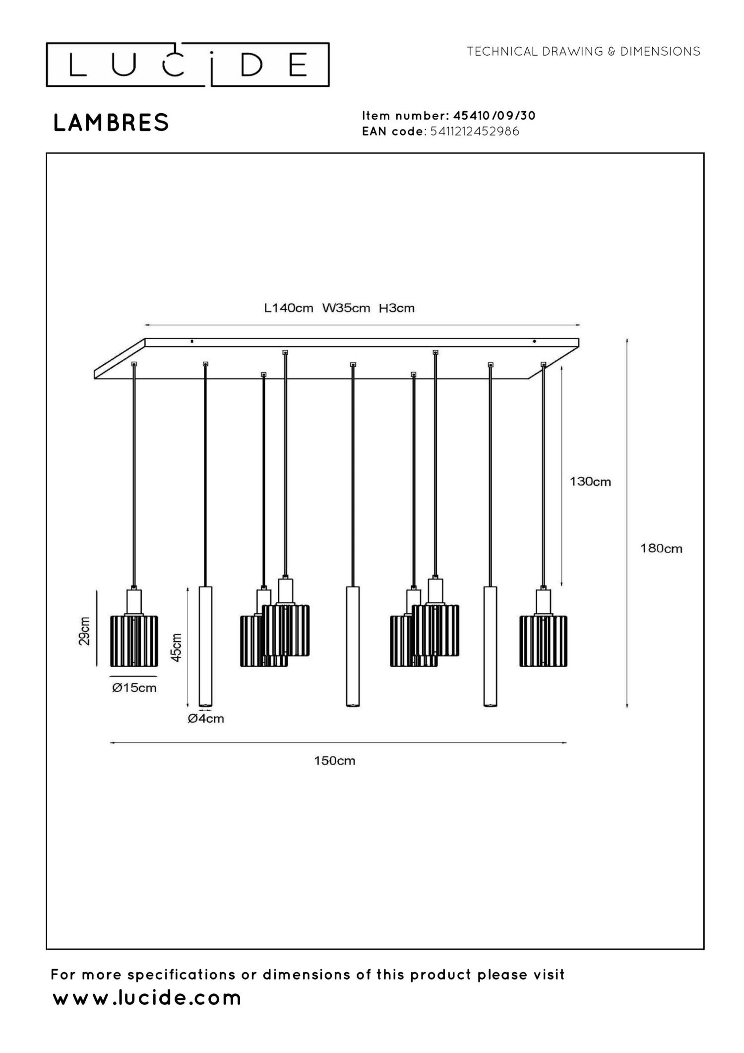 Lucide LAMBRES - Hanglamp - 6xE27 - Zwart - Afbeelding 5