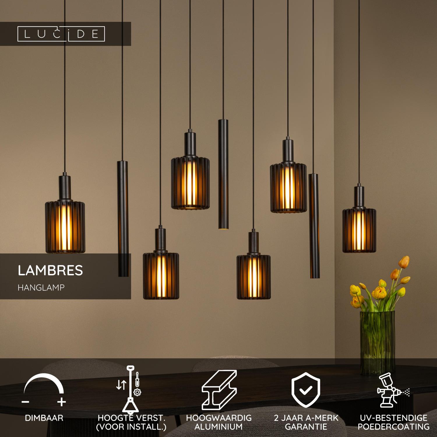 Lucide LAMBRES - Hanglamp - 6xE27 - Zwart - Afbeelding 3