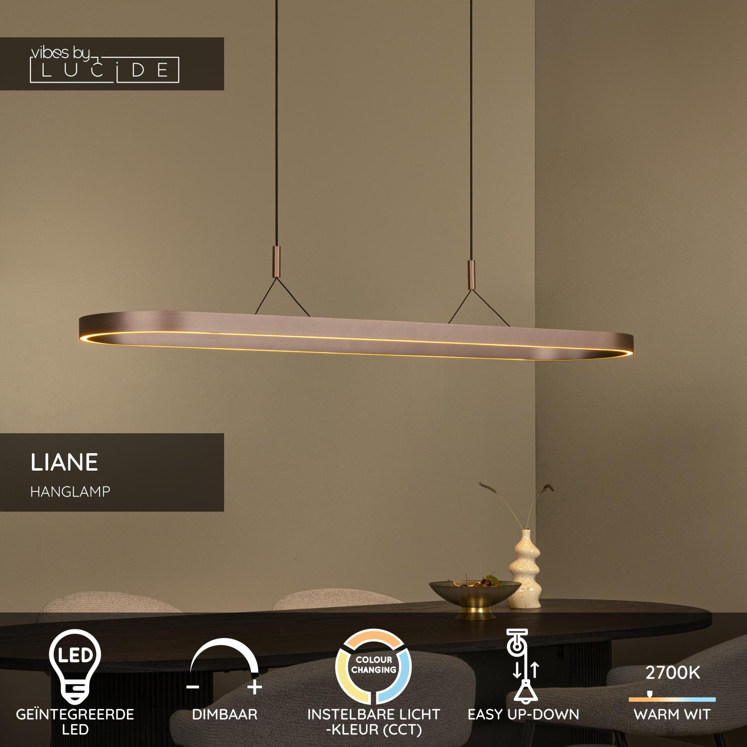 Lucide LIANE - Hanglamp - LED Dimb. - CCT - 2x40W 2700K/4000K - Roest bruin | Vibes - Afbeelding 3