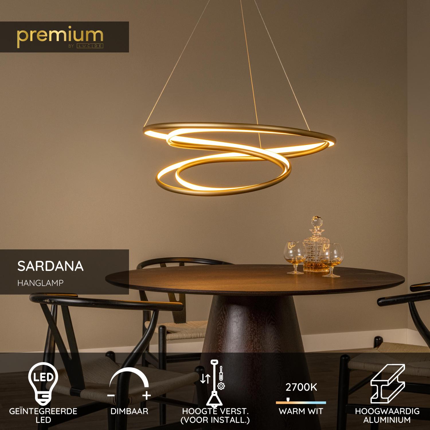 Lucide SARDANA - Hanglamp - Ø 80 cm - LED Dimb. - 1x74W 2700K - Mat Goud / Messing | Premium - Afbeelding 3