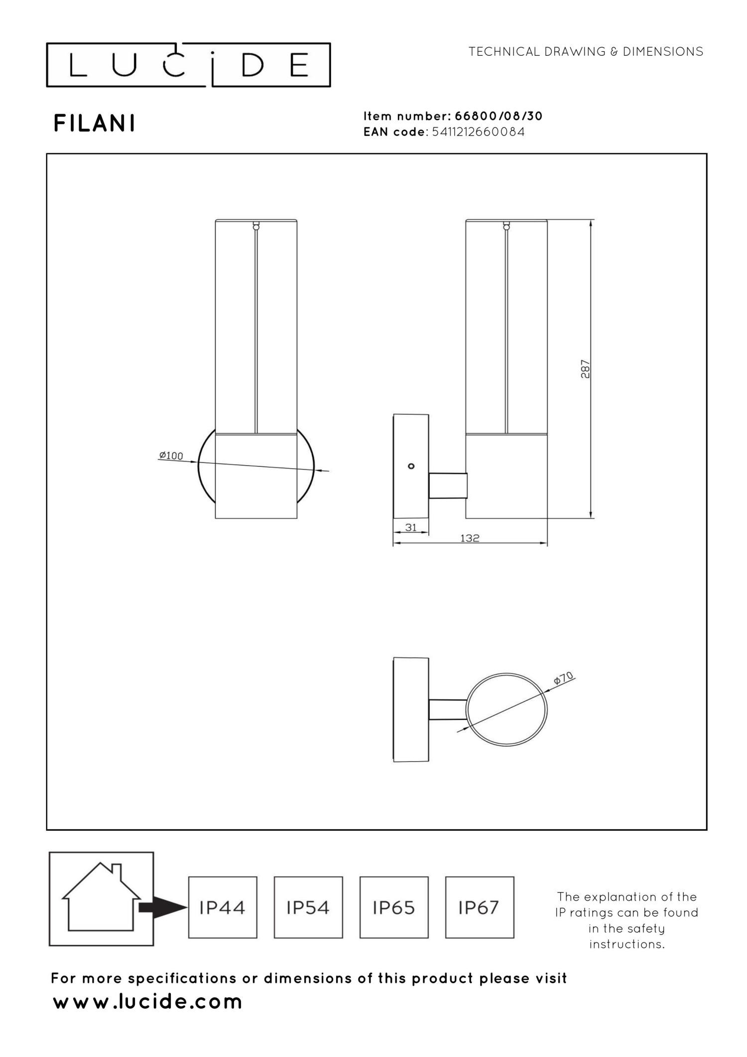 Lucide FILANI - Wandlamp Binnen/Buiten - LED - 1x8W 2700K - IP54 - Zwart | Essential - Afbeelding 4