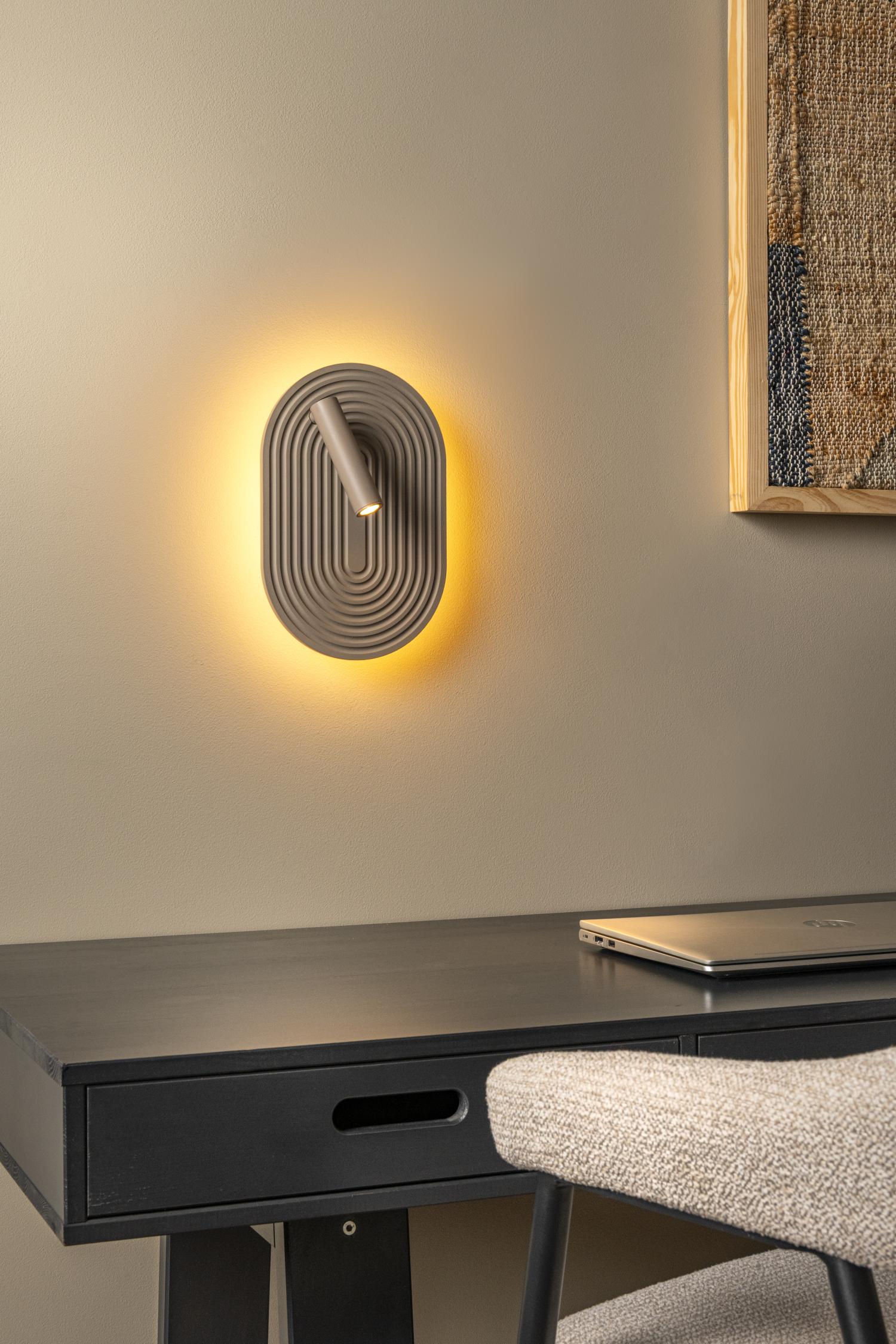 Lucide CARMINO - Wandlamp - LED - 1x14W 2700K - Taupe | Essential - Afbeelding 4