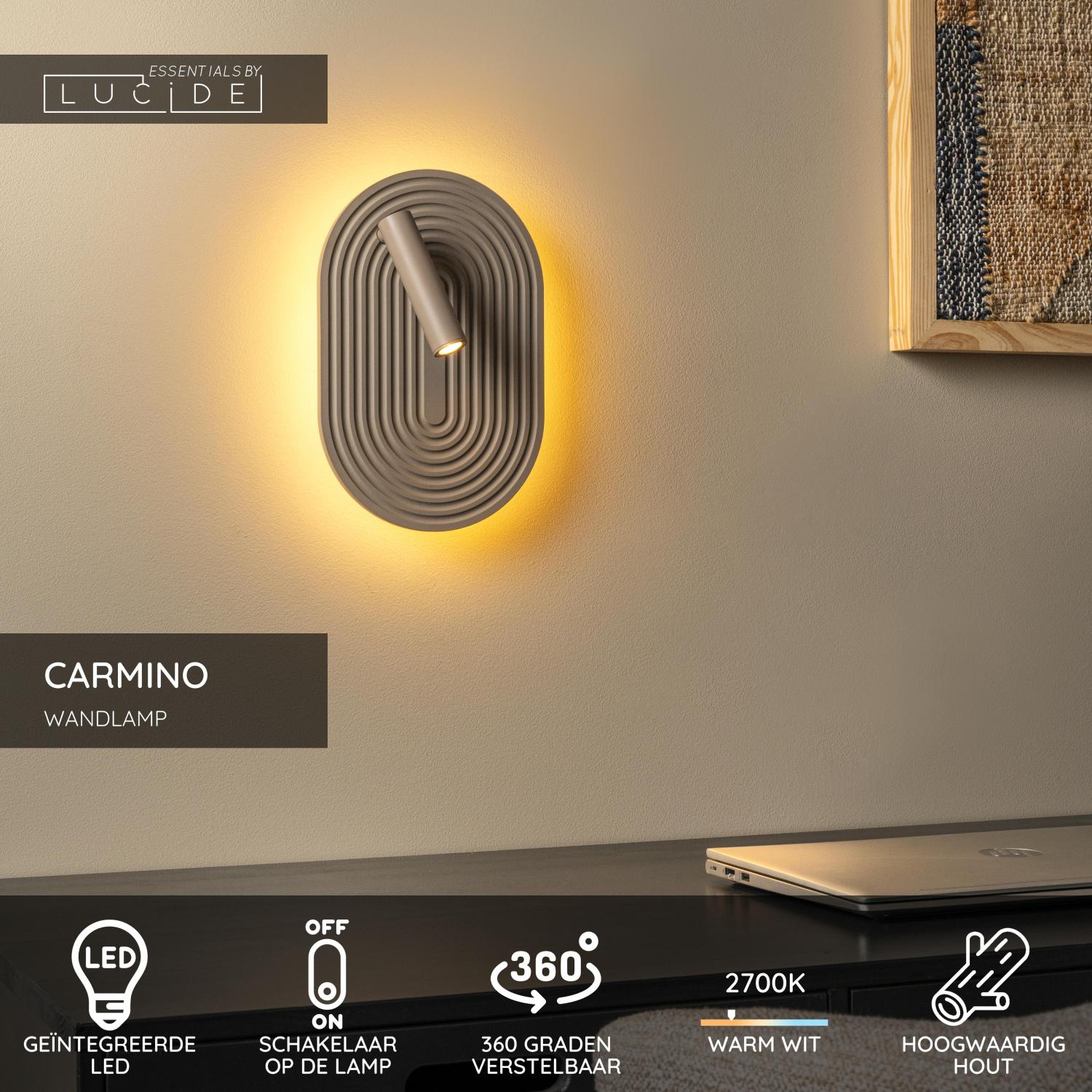 Lucide CARMINO - Wandlamp - LED - 1x14W 2700K - Taupe | Essential - Afbeelding 3