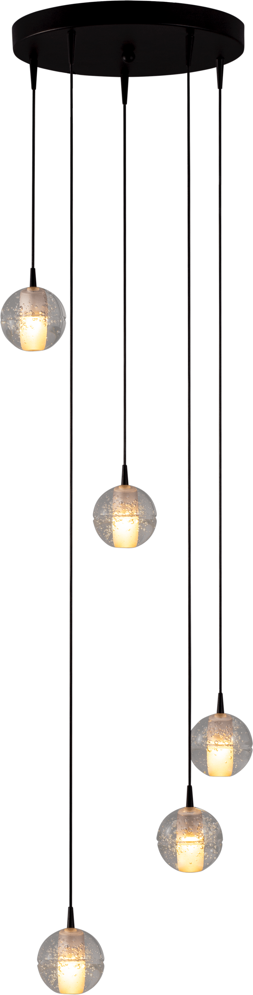 HL Bubbles 5-lichts, glazen Ø10cm, zwarte voet Ø35cm