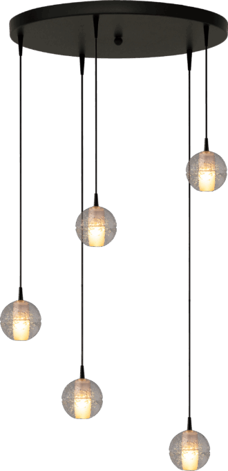 HL Bubbles 5-lichts, glazen Ø10cm, zwarte voet Ø50cm