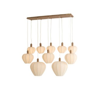 Hanging lamp 10L 138x49x180 cm HUXI wood prnt nat+linn cream