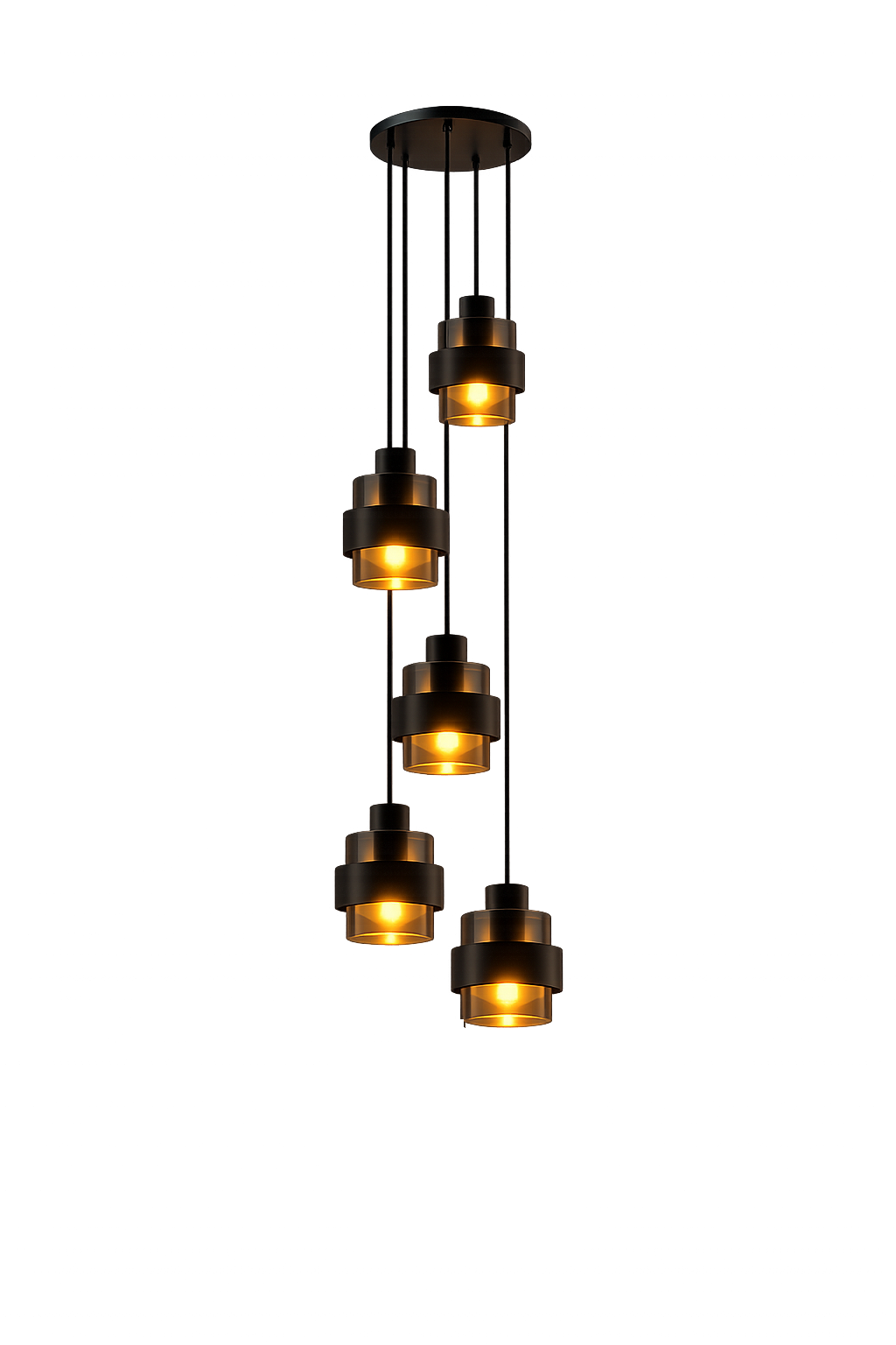 Hanglamp Chiasso 5-Lichts Vide – Zwart / Smoke Glas 320cm - Afbeelding 4