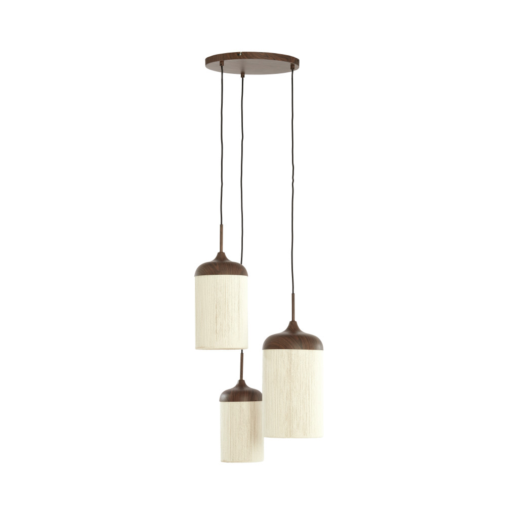 Hanglamp 3L Ø35x32 cm DANIA hout print d bruin+touw crème - Afbeelding 9