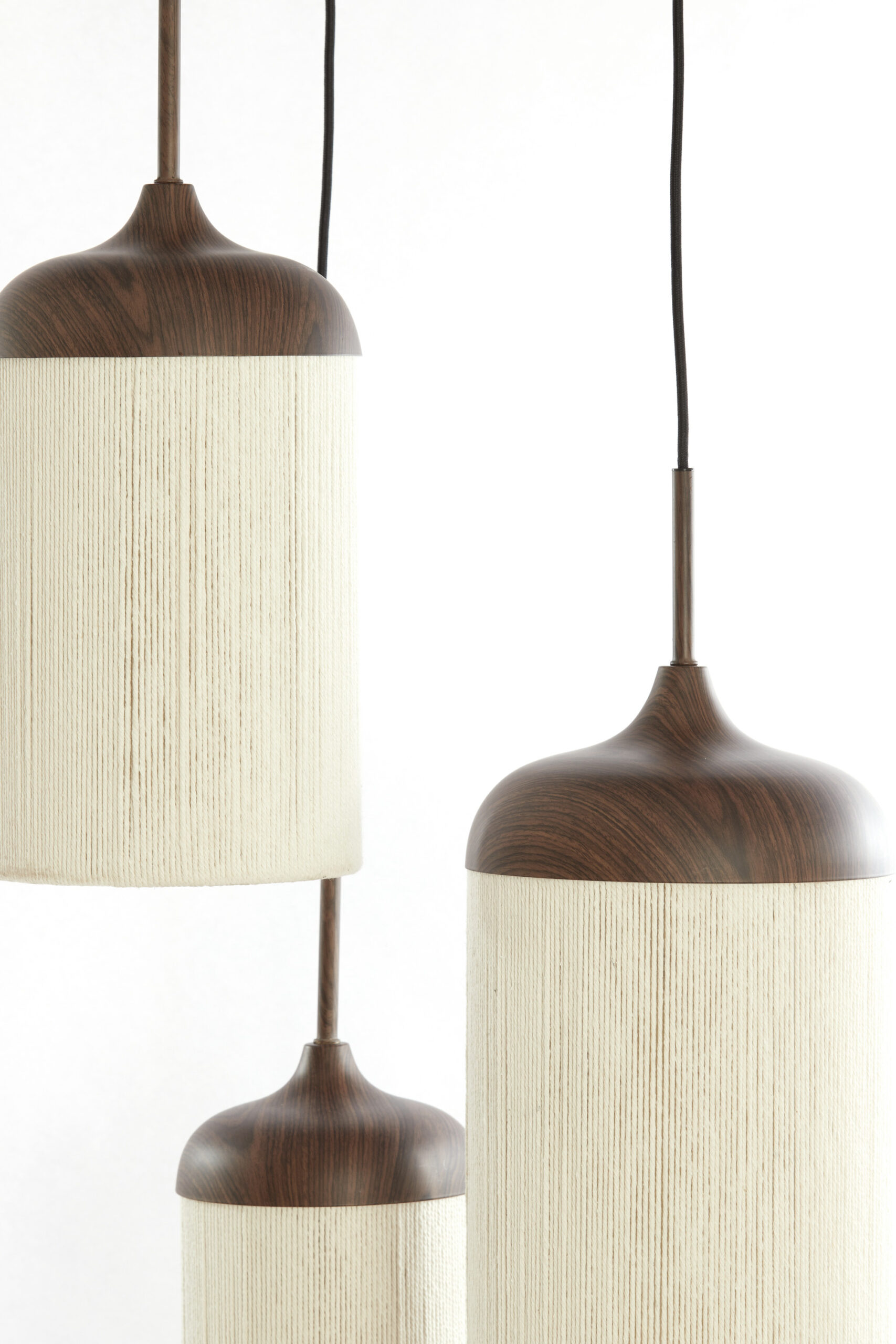 Hanglamp 3L Ø35x32 cm DANIA hout print d bruin+touw crème - Afbeelding 14