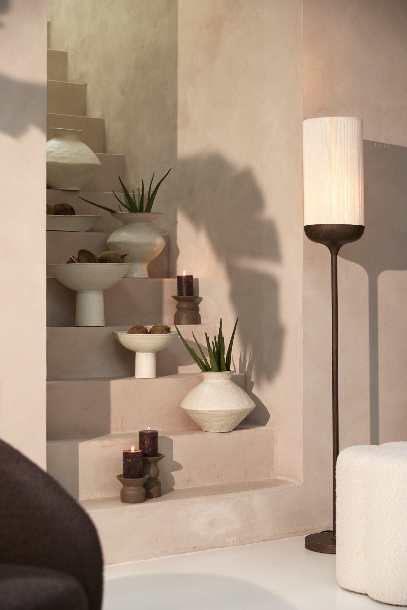 Vloerlamp Ø23x159 cm DANIA hout print d bruin+touw crème - Afbeelding 4