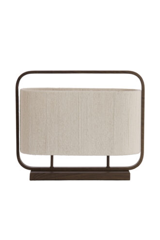 Tafellamp LECCE 2-lichts 45×15×37,5 cm – donkerbruine houtlook met crème touw