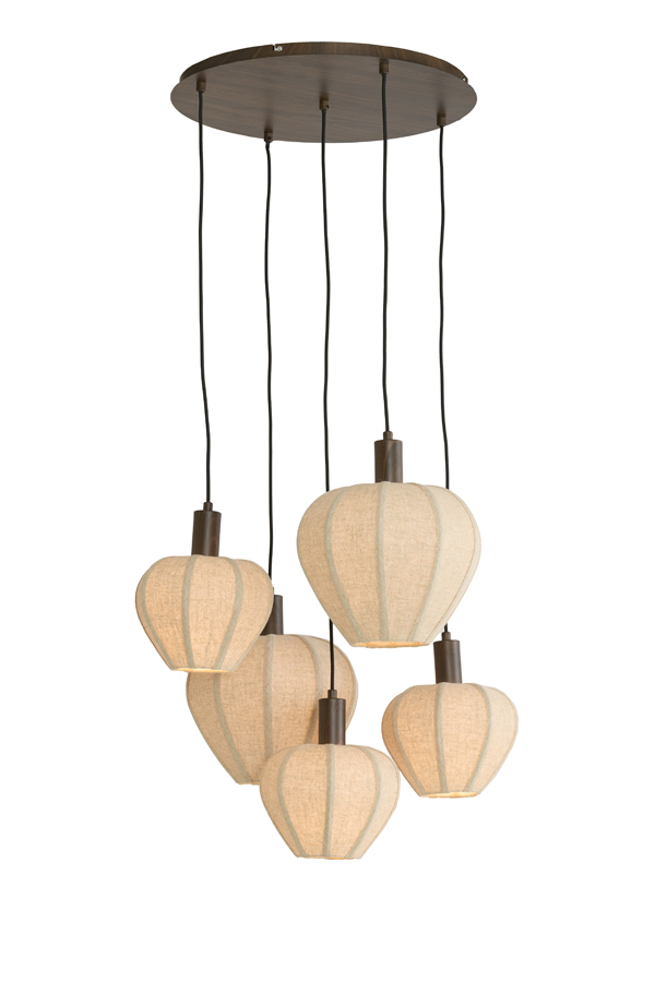 Hanglamp 5L Ø76x140 cm HUXI hout prnt d bruin+linnen nat. - Afbeelding 11