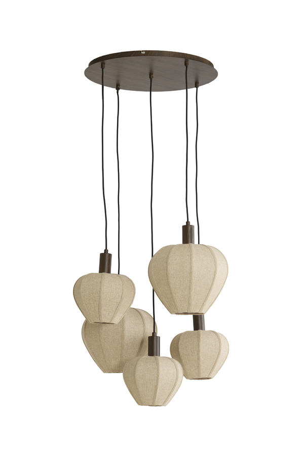 Hanglamp 5L Ø76x140 cm HUXI hout prnt d bruin+linnen nat. - Afbeelding 12