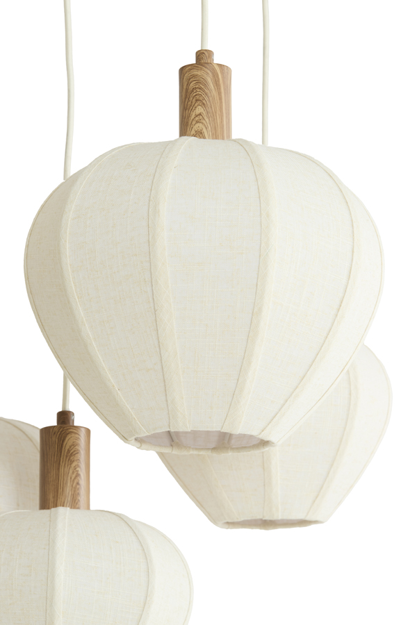 Hanglamp 5L Ø76x140 cm HUXI hout print naturel+linnen crème - Afbeelding 17