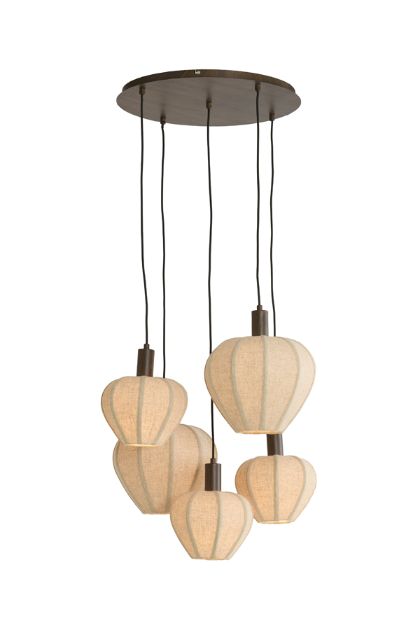 Hanglamp 5L Ø76x140 cm HUXI hout prnt d bruin+linnen nat. - Afbeelding 15