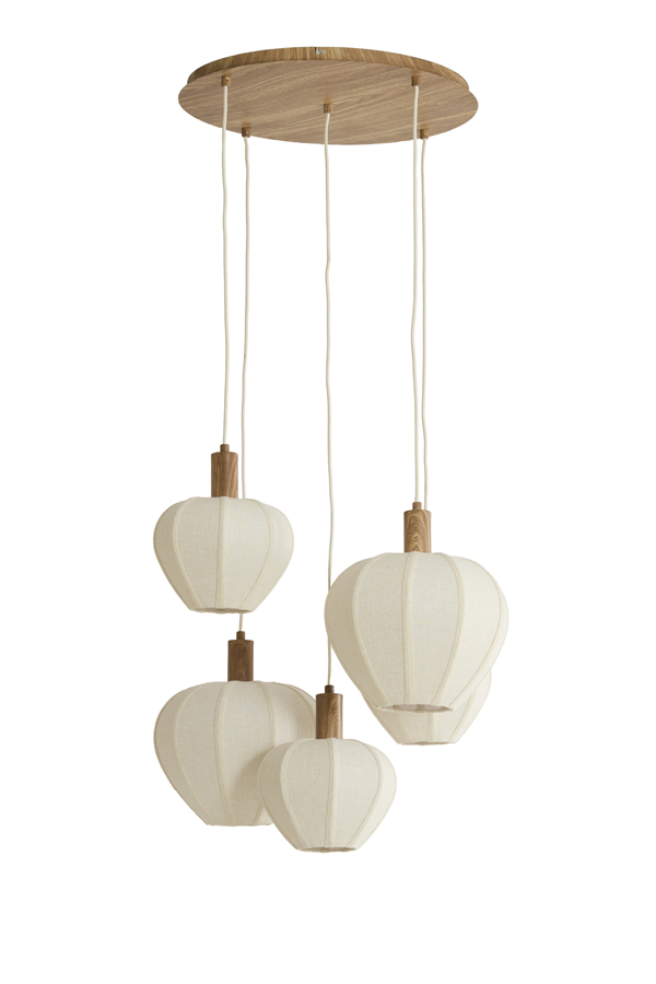 Hanglamp 5L Ø76x140 cm HUXI hout print naturel+linnen crème - Afbeelding 13