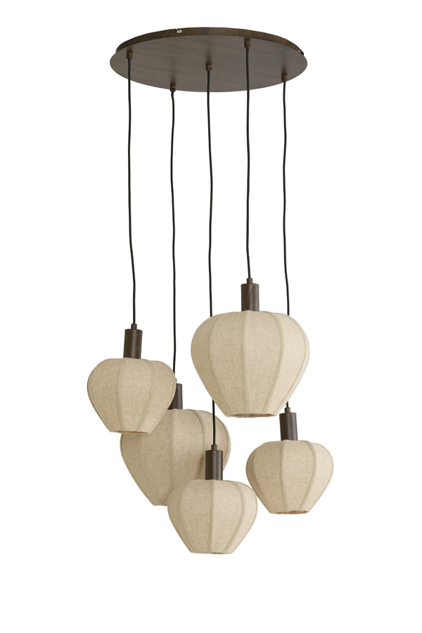 Hanglamp 5L Ø76x140 cm HUXI hout prnt d bruin+linnen nat. - Afbeelding 10