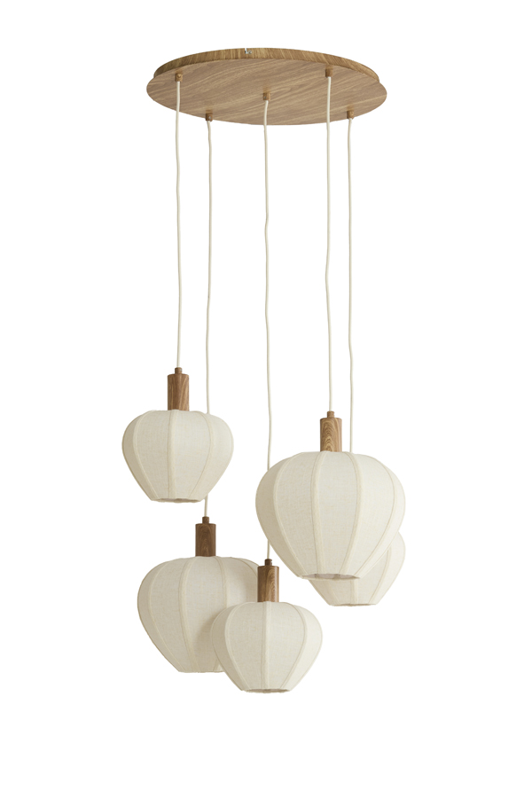 Hanglamp 5L Ø76x140 cm HUXI hout print naturel+linnen crème - Afbeelding 12