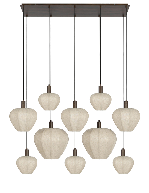 Hanglamp 10L 138x49x180 cm HUXI hout prnt d bruin+linnen nt - Afbeelding 10